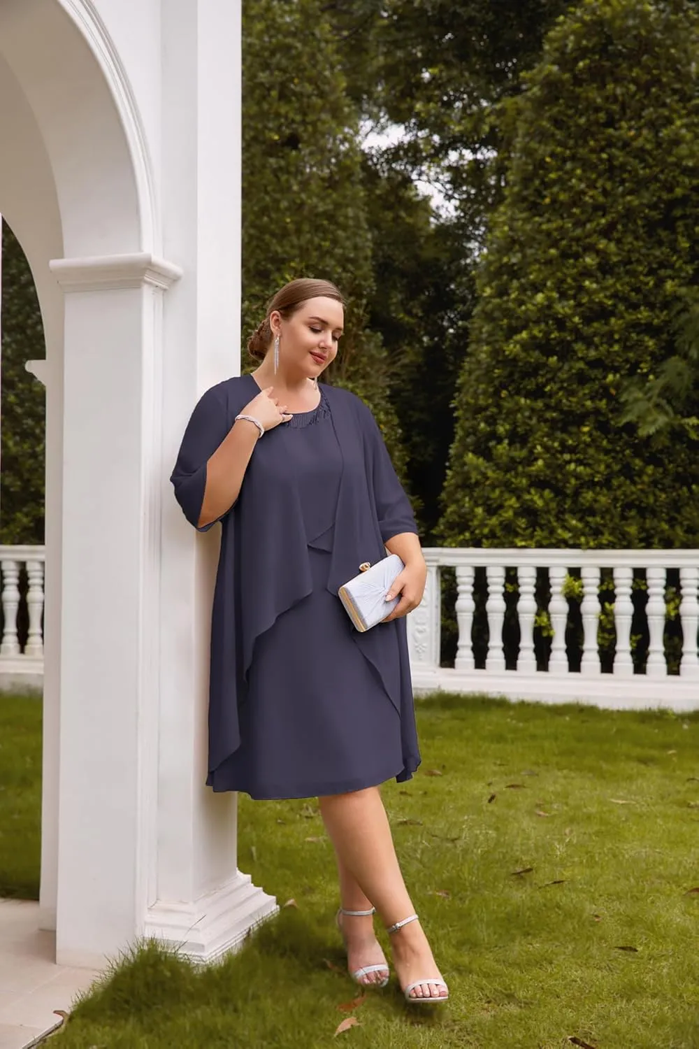 Hanna Nikole Womens Plus Size Dress with Jacket 2 Piece Wedding Guest Dresses Flowy Mother of The Bride Dress