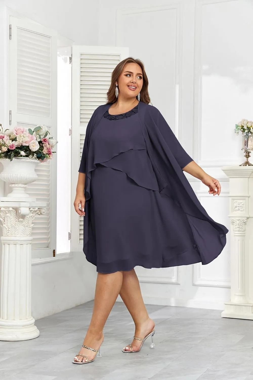 Hanna Nikole Womens Plus Size Dress with Jacket 2 Piece Wedding Guest Dresses Flowy Mother of The Bride Dress