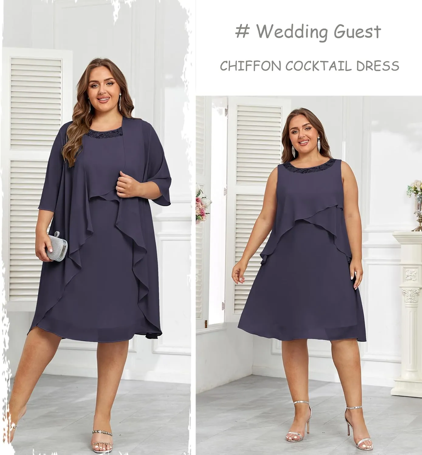 Hanna Nikole Womens Plus Size Dress with Jacket 2 Piece Wedding Guest Dresses Flowy Mother of The Bride Dress