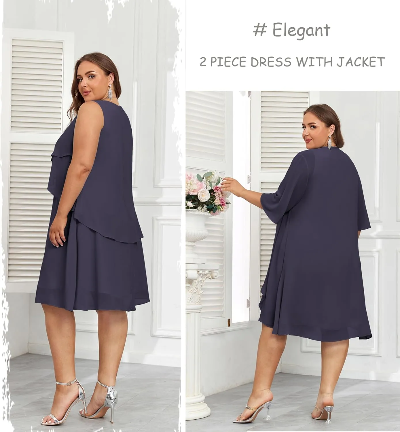 Hanna Nikole Womens Plus Size Dress with Jacket 2 Piece Wedding Guest Dresses Flowy Mother of The Bride Dress