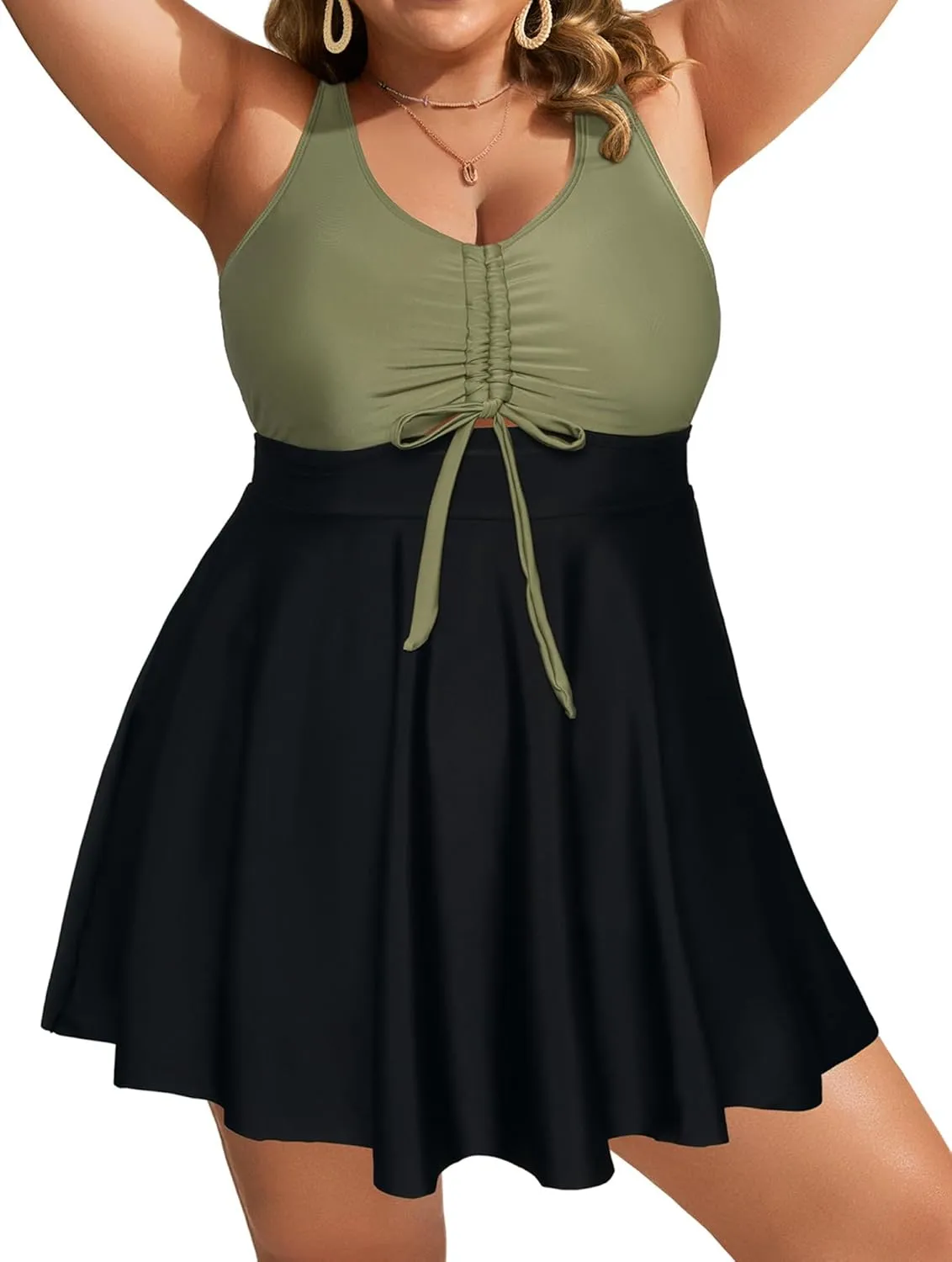 Hanna Nikole Womens Plus Size Tankini Swimdress Two Piece Tummy Control Flowy Swimsuit with Boyshorts