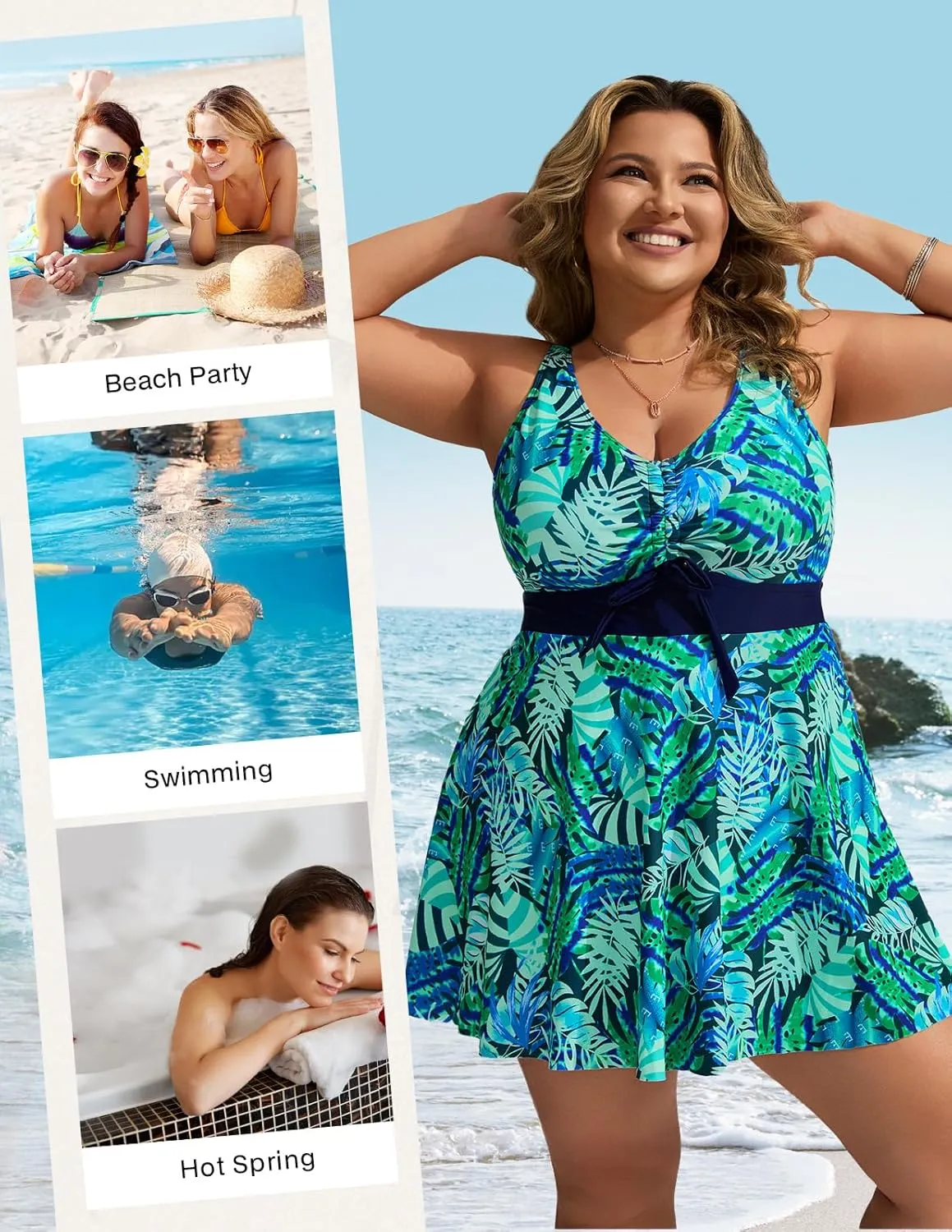 Hanna Nikole Womens Plus Size Tankini Swimdress Two Piece Tummy Control Flowy Swimsuit with Boyshorts