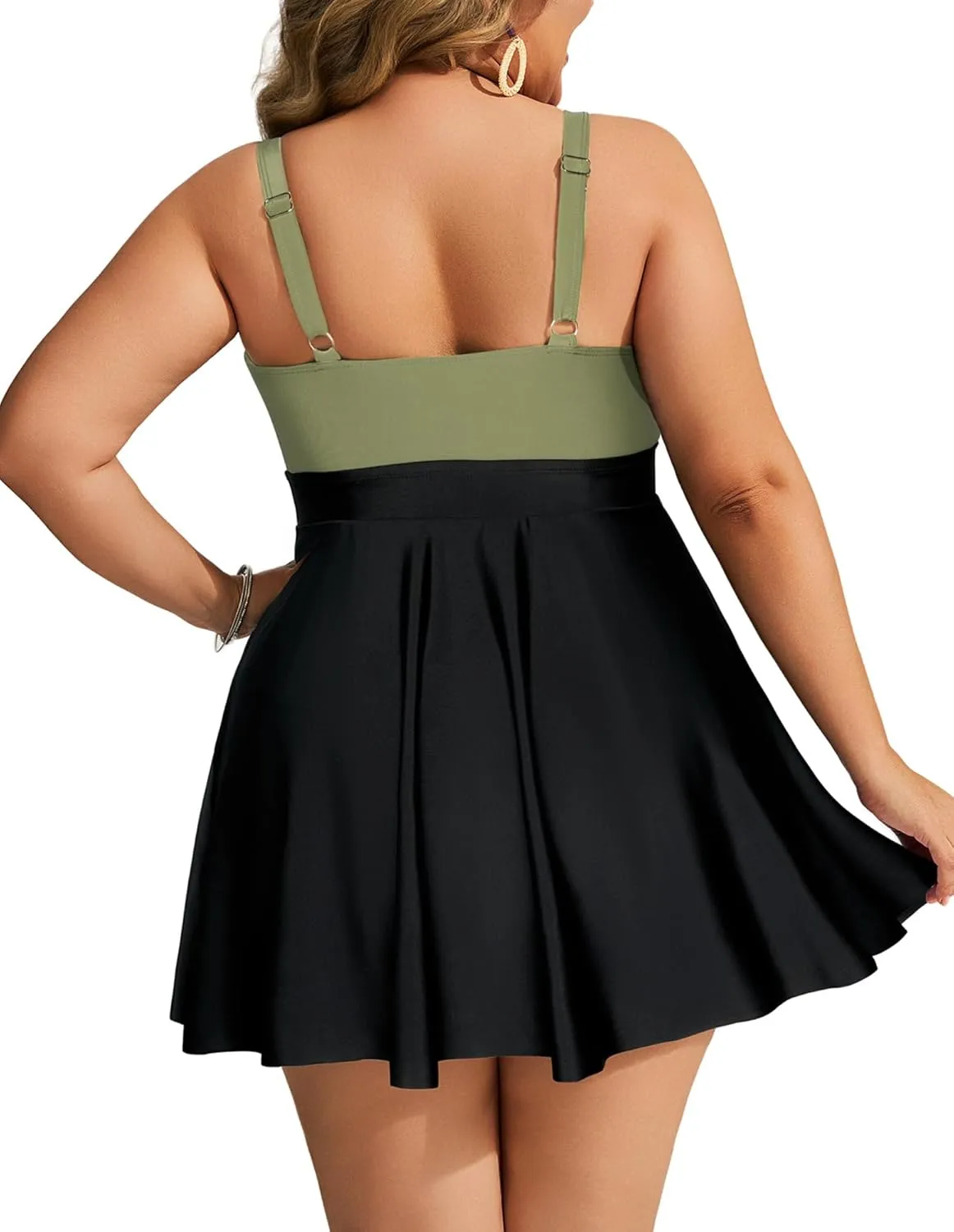 Hanna Nikole Womens Plus Size Tankini Swimdress Two Piece Tummy Control Flowy Swimsuit with Boyshorts