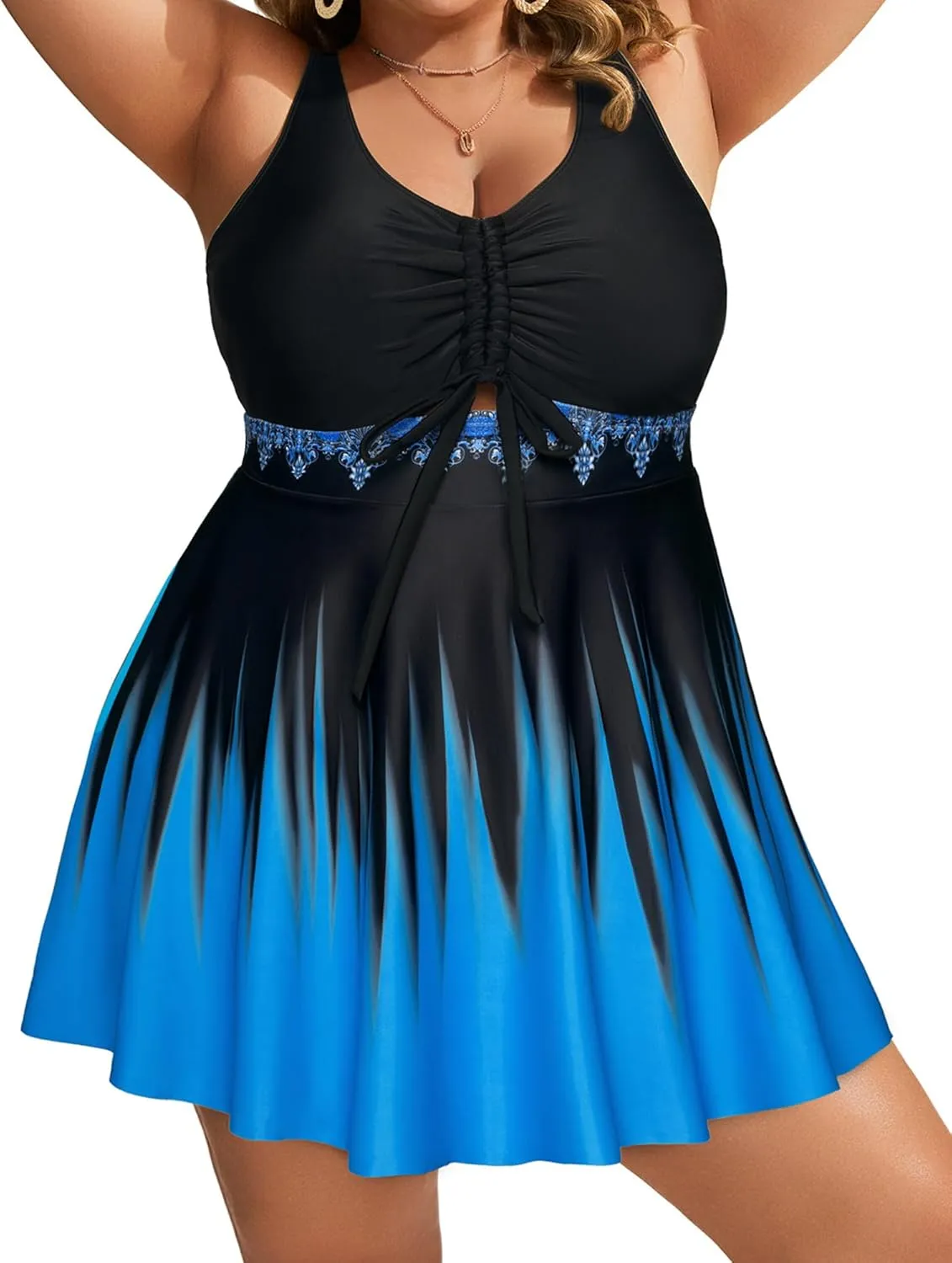 Hanna Nikole Womens Plus Size Tankini Swimdress Two Piece Tummy Control Flowy Swimsuit with Boyshorts