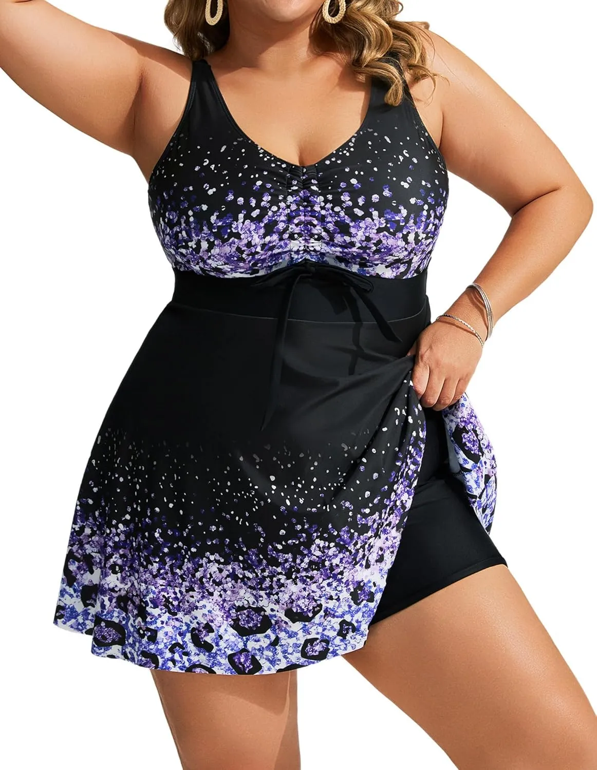Hanna Nikole Womens Plus Size Tankini Swimdress Two Piece Tummy Control Flowy Swimsuit with Boyshorts