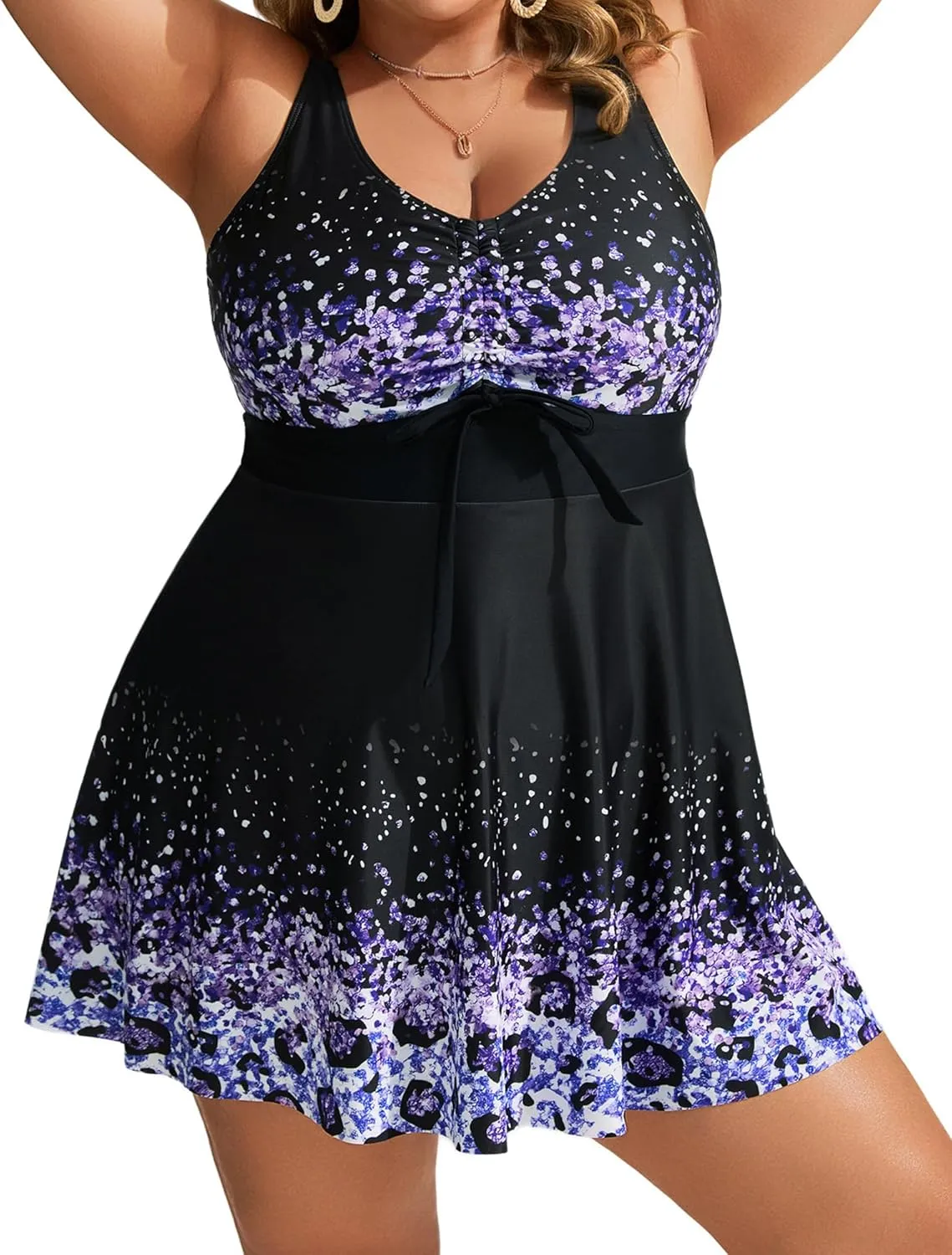 Hanna Nikole Womens Plus Size Tankini Swimdress Two Piece Tummy Control Flowy Swimsuit with Boyshorts