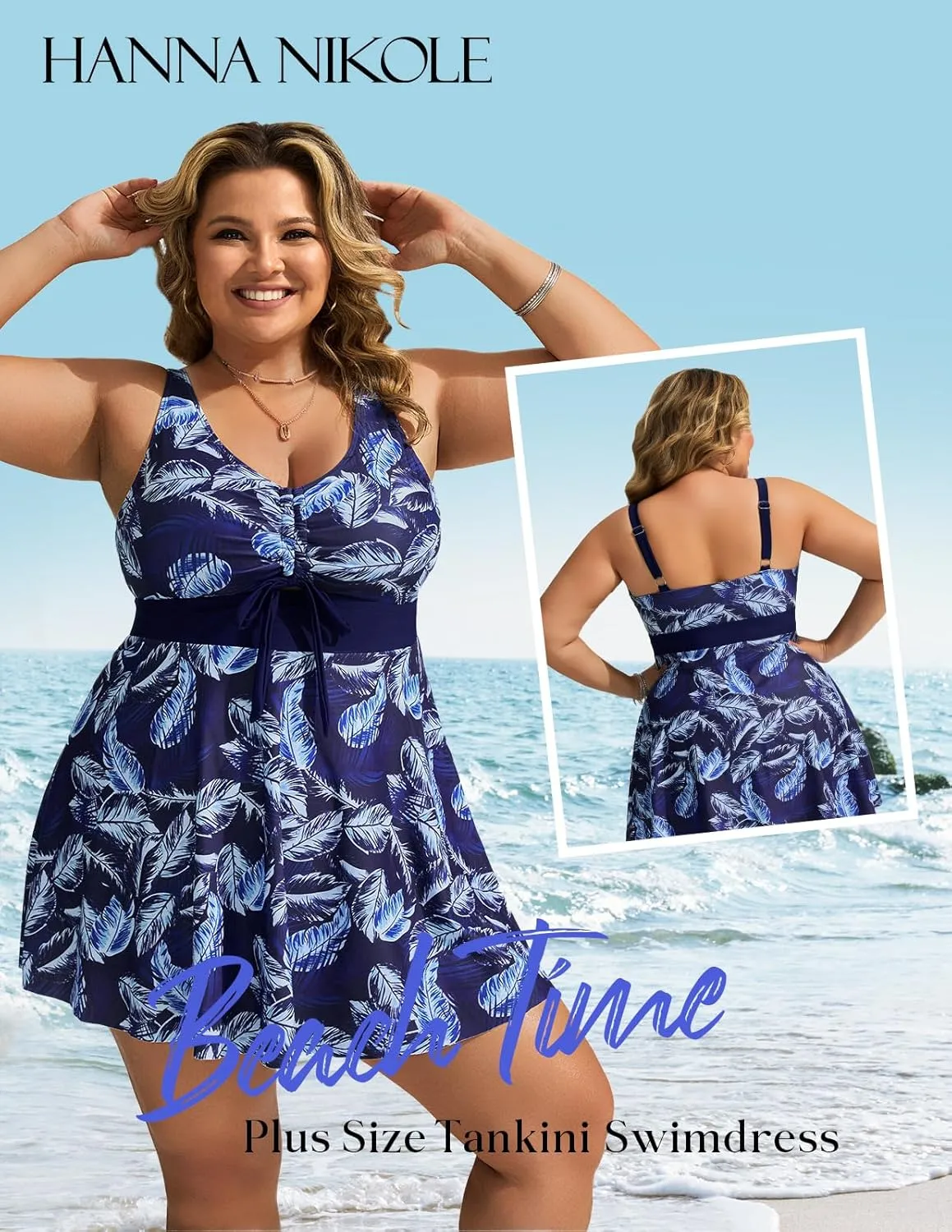 Hanna Nikole Womens Plus Size Tankini Swimdress Two Piece Tummy Control Flowy Swimsuit with Boyshorts