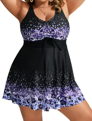 Hanna Nikole Womens Plus Size Tankini Swimdress Two Piece Tummy Control Flowy Swimsuit with Boyshorts