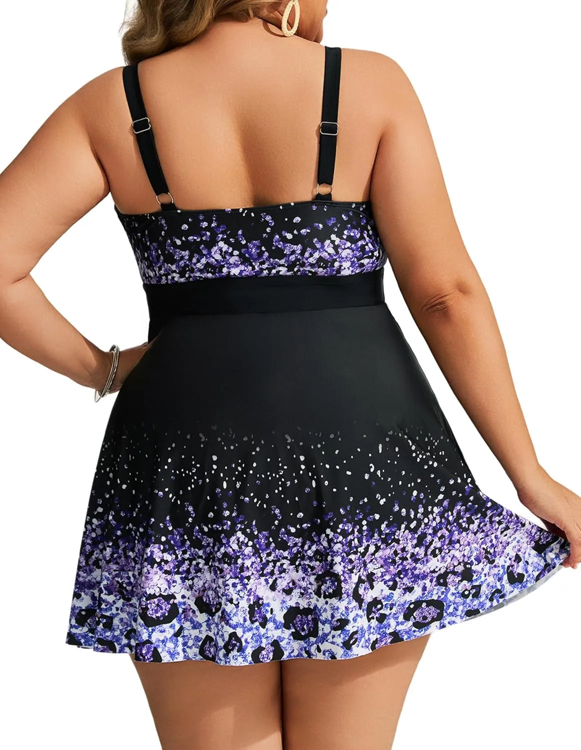 Hanna Nikole Womens Plus Size Tankini Swimdress Two Piece Tummy Control Flowy Swimsuit with Boyshorts