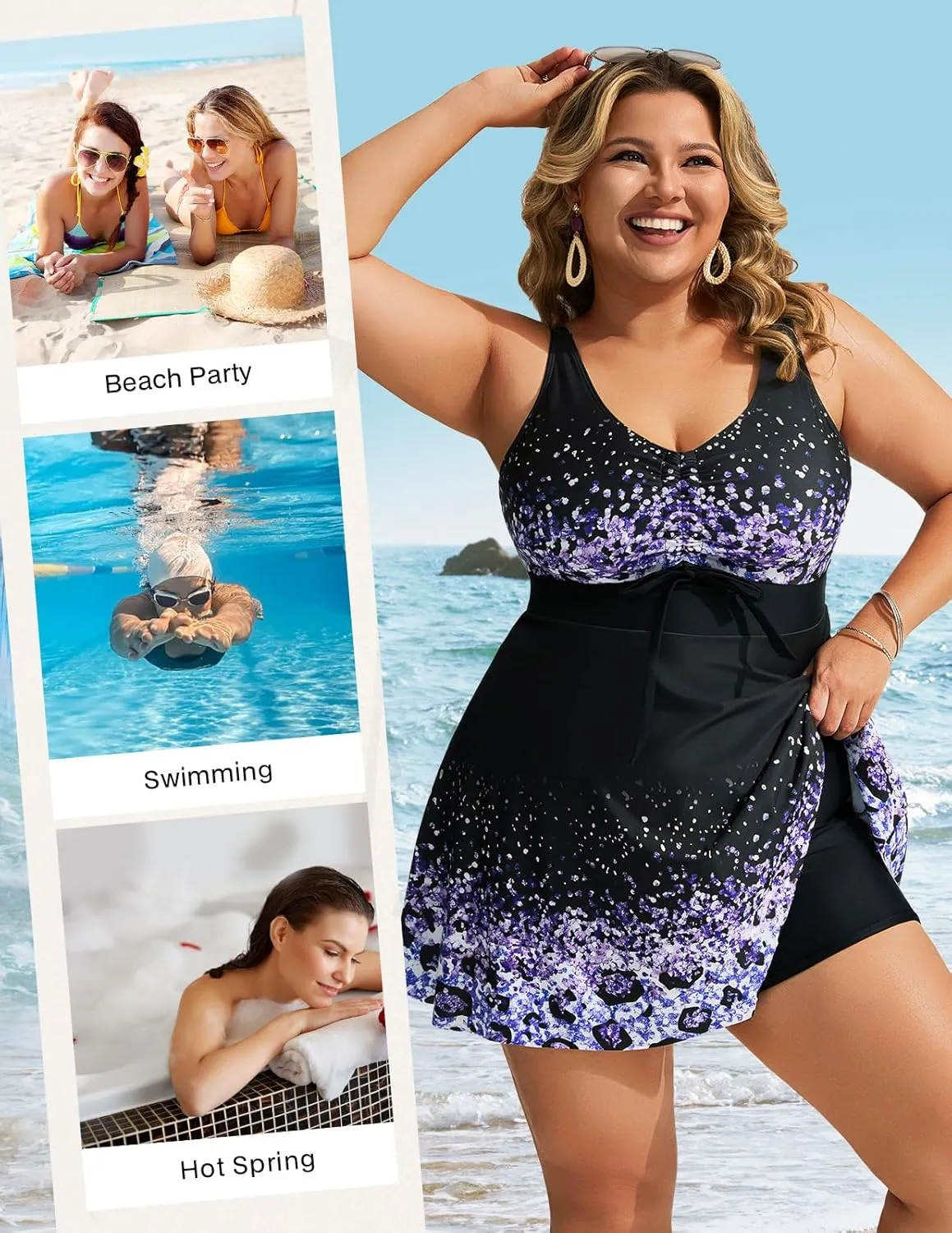 Hanna Nikole Womens Plus Size Tankini Swimdress Two Piece Tummy Control Flowy Swimsuit with Boyshorts