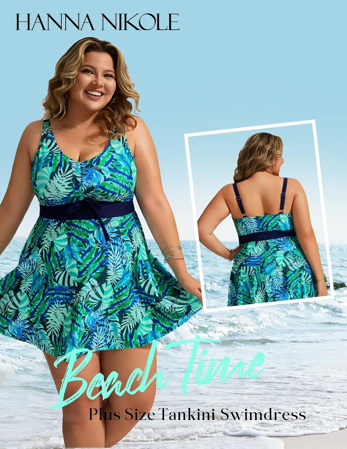 Hanna Nikole Womens Plus Size Tankini Swimdress Two Piece Tummy Control Flowy Swimsuit with Boyshorts