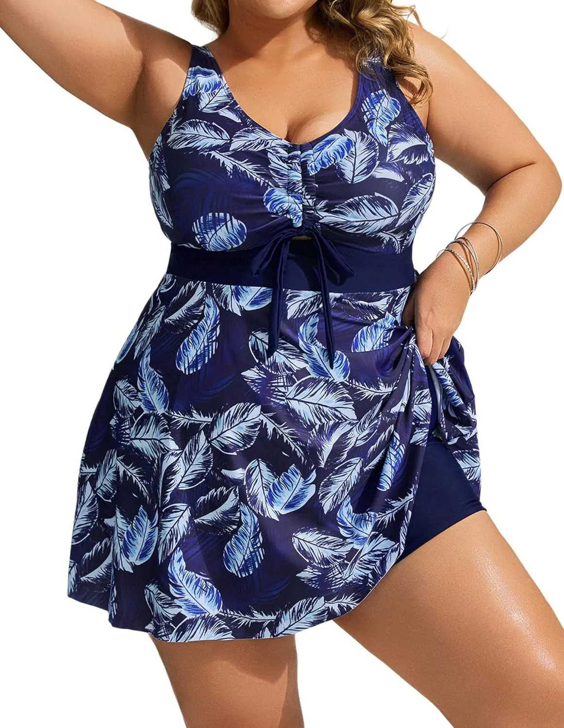 Hanna Nikole Womens Plus Size Tankini Swimdress Two Piece Tummy Control Flowy Swimsuit with Boyshorts