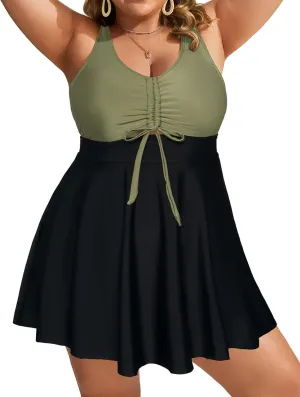 Hanna Nikole Womens Plus Size Tankini Swimdress Two Piece Tummy Control Flowy Swimsuit with Boyshorts