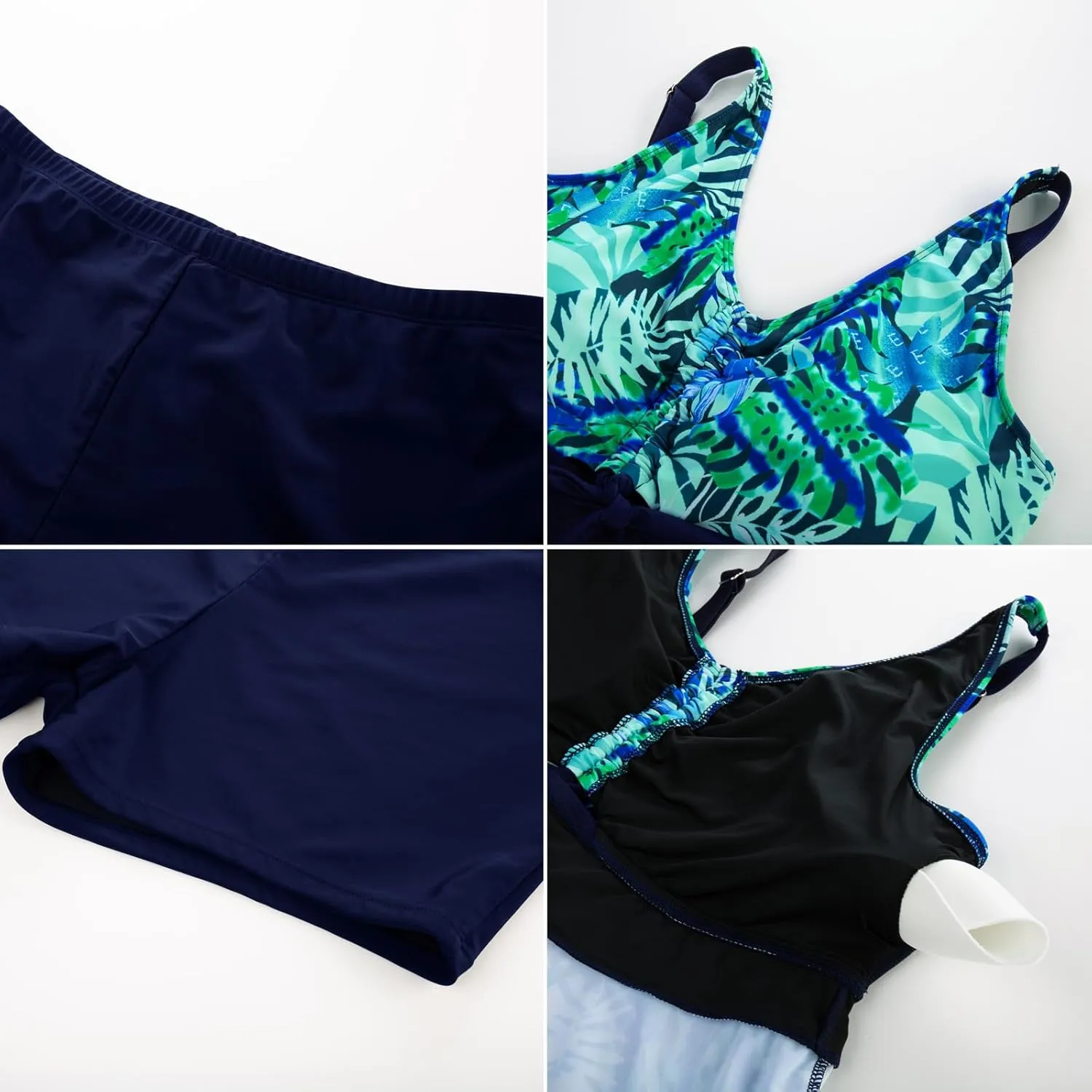 Hanna Nikole Womens Plus Size Tankini Swimdress Two Piece Tummy Control Flowy Swimsuit with Boyshorts