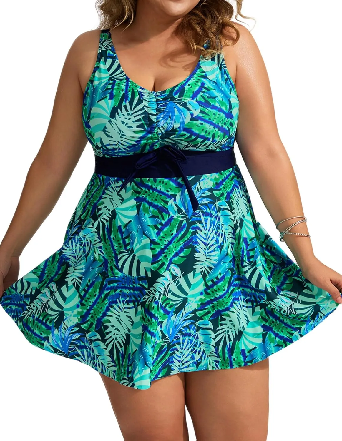 Hanna Nikole Womens Plus Size Tankini Swimdress Two Piece Tummy Control Flowy Swimsuit with Boyshorts