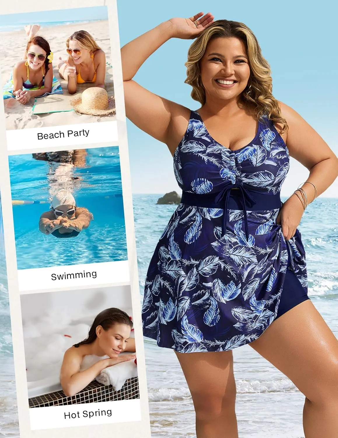 Hanna Nikole Womens Plus Size Tankini Swimdress Two Piece Tummy Control Flowy Swimsuit with Boyshorts