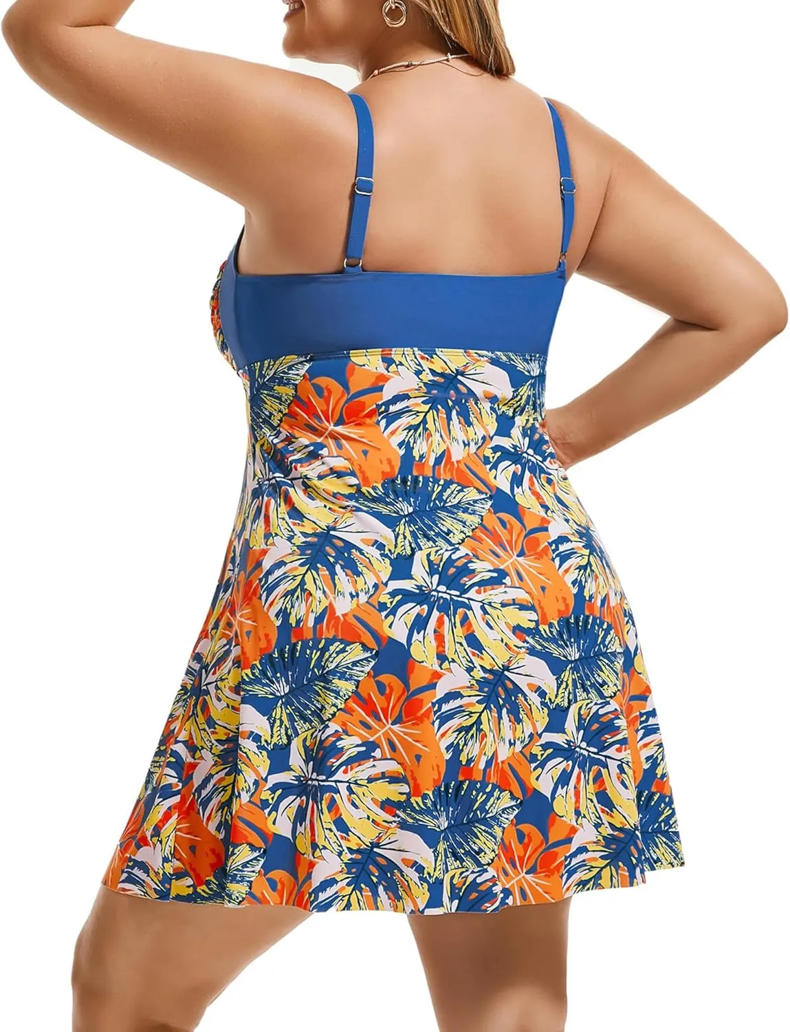 Hanna Nikole Women's Two Piece Swim Dress Plus Size Tummy Control Floral Printed Swimwear Swimsuits with Boyshort