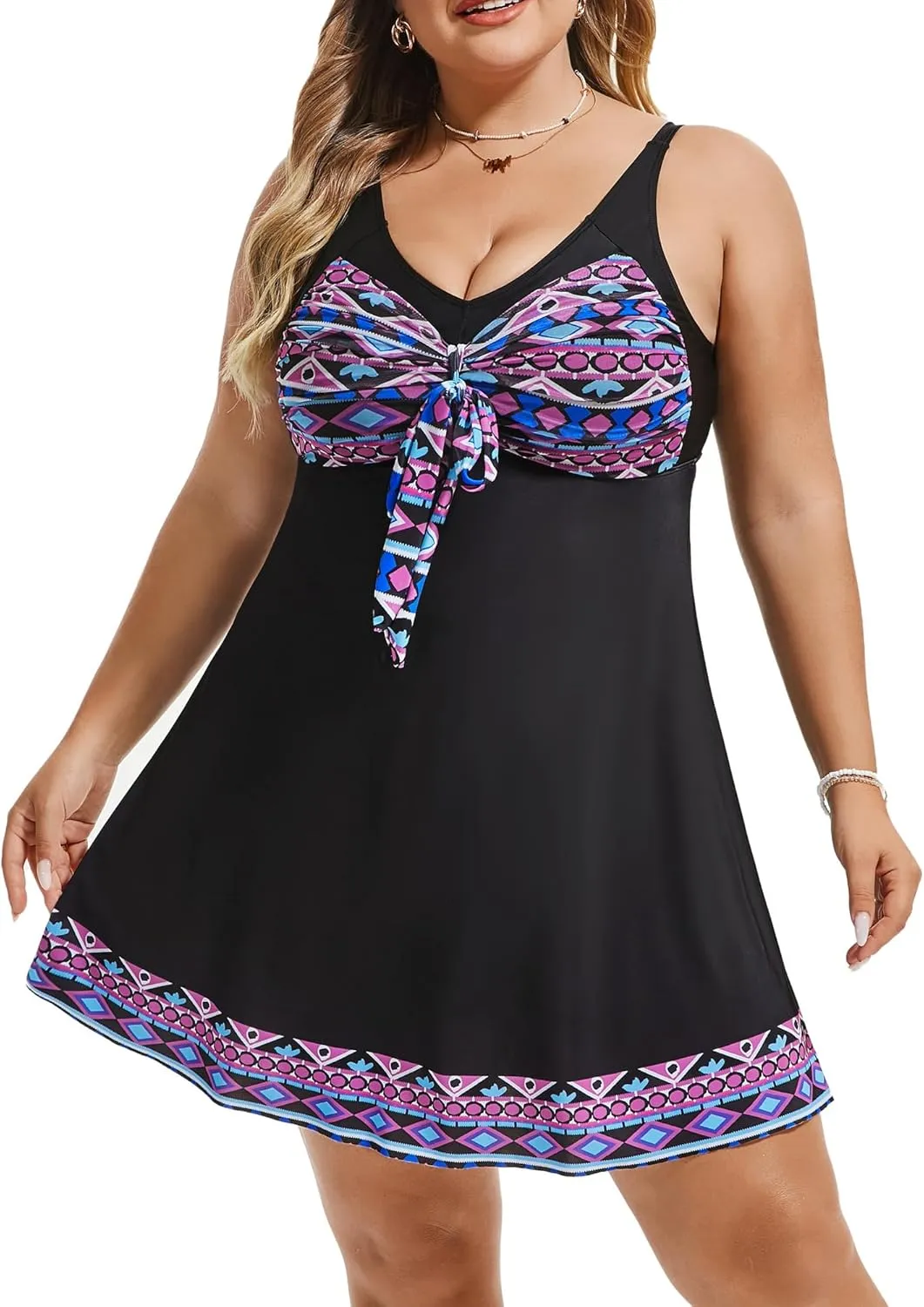 Hanna Nikole Women's Two Piece Swim Dress Plus Size Tummy Control Floral Printed Swimwear Swimsuits with Boyshort