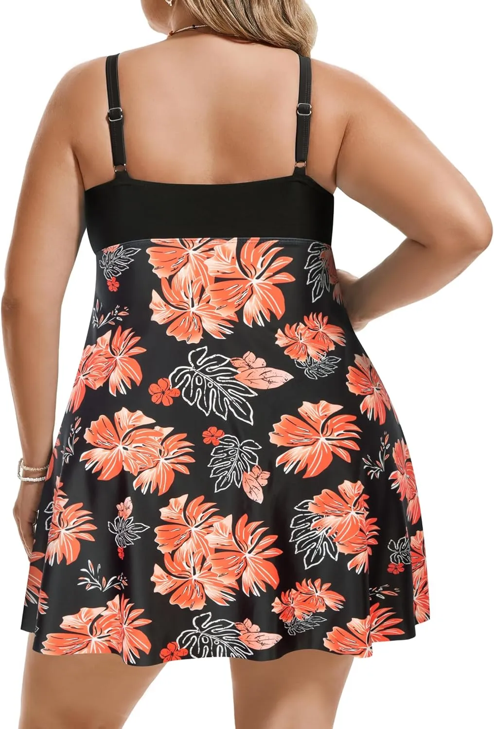 Hanna Nikole Women's Two Piece Swim Dress Plus Size Tummy Control Floral Printed Swimwear Swimsuits with Boyshort
