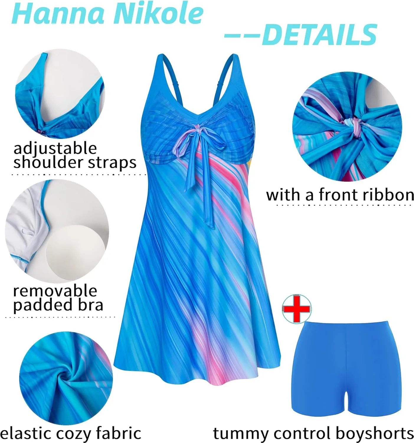 Hanna Nikole Women's Two Piece Swim Dress Plus Size Tummy Control Floral Printed Swimwear Swimsuits with Boyshort