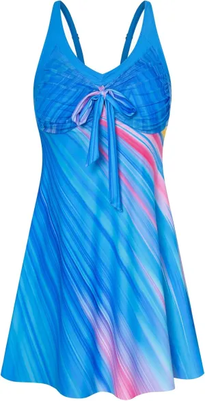 Hanna Nikole Women's Two Piece Swim Dress Plus Size Tummy Control Floral Printed Swimwear Swimsuits with Boyshort