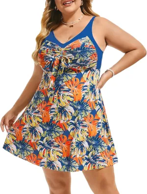 Hanna Nikole Women's Two Piece Swim Dress Plus Size Tummy Control Floral Printed Swimwear Swimsuits with Boyshort