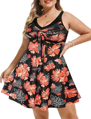 Hanna Nikole Women's Two Piece Swim Dress Plus Size Tummy Control Floral Printed Swimwear Swimsuits with Boyshort