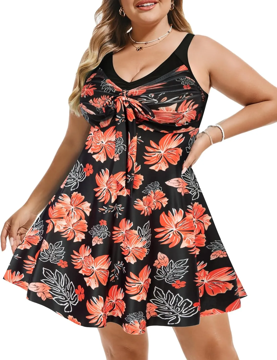 Hanna Nikole Women's Two Piece Swim Dress Plus Size Tummy Control Floral Printed Swimwear Swimsuits with Boyshort