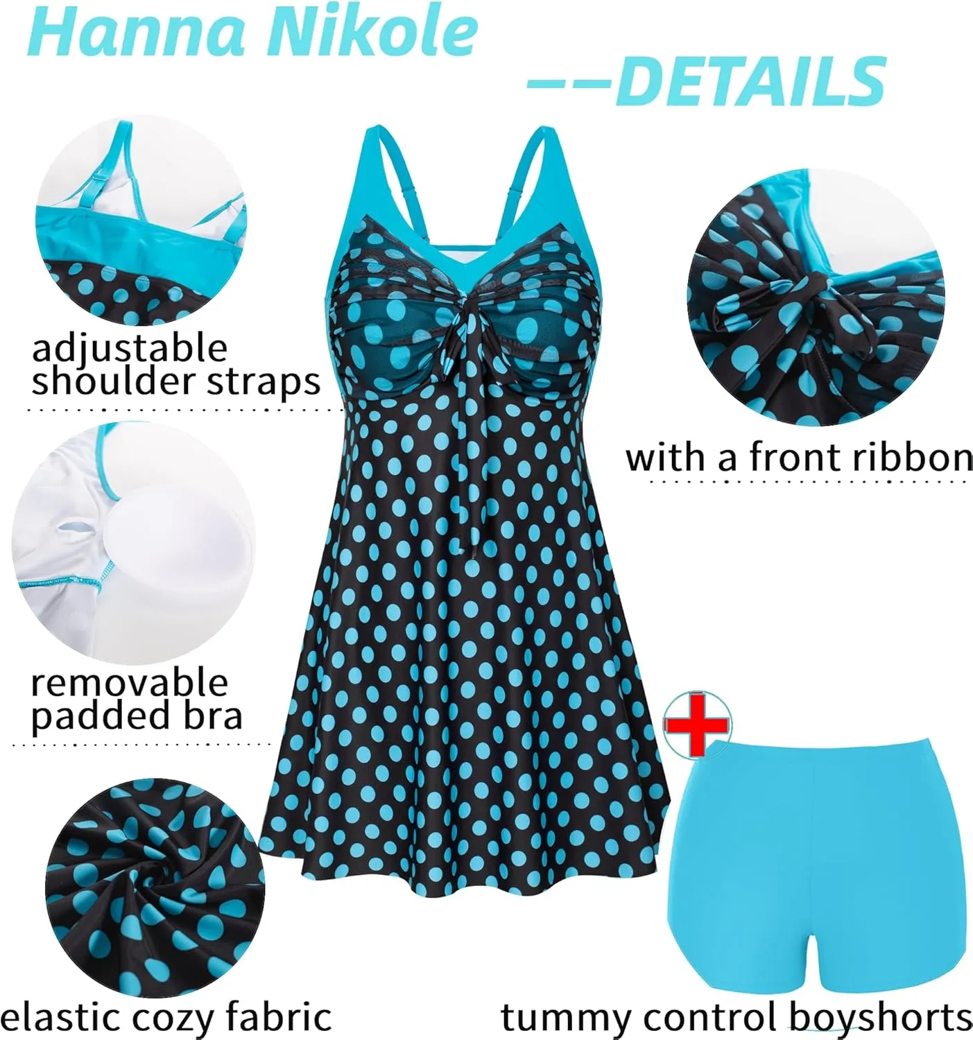 Hanna Nikole Women's Two Piece Swim Dress Plus Size Tummy Control Floral Printed Swimwear Swimsuits with Boyshort