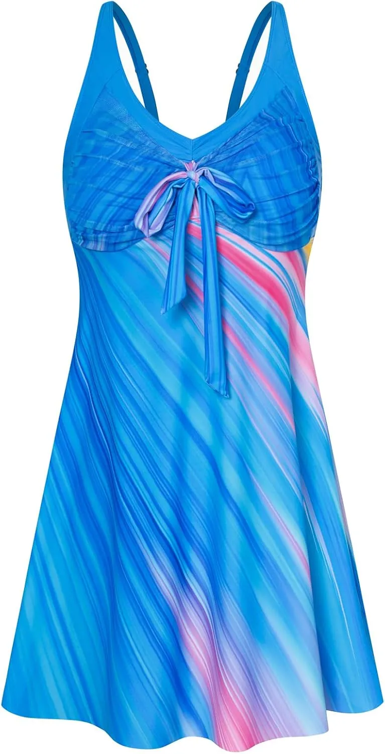 Hanna Nikole Women's Two Piece Swim Dress Plus Size Tummy Control Floral Printed Swimwear Swimsuits with Boyshort