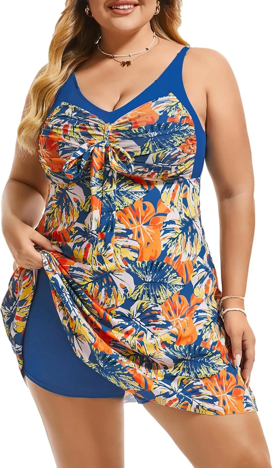 Hanna Nikole Women's Two Piece Swim Dress Plus Size Tummy Control Floral Printed Swimwear Swimsuits with Boyshort