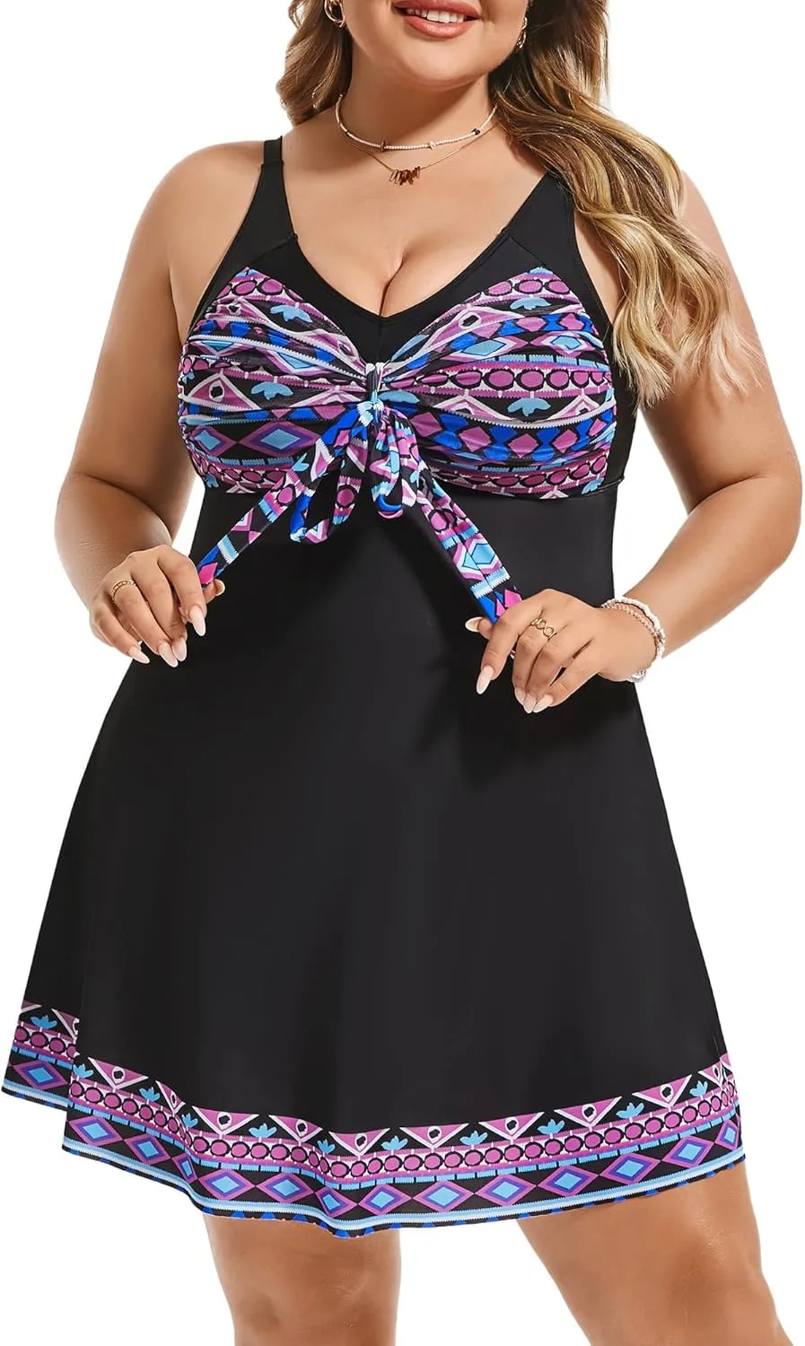 Hanna Nikole Women's Two Piece Swim Dress Plus Size Tummy Control Floral Printed Swimwear Swimsuits with Boyshort