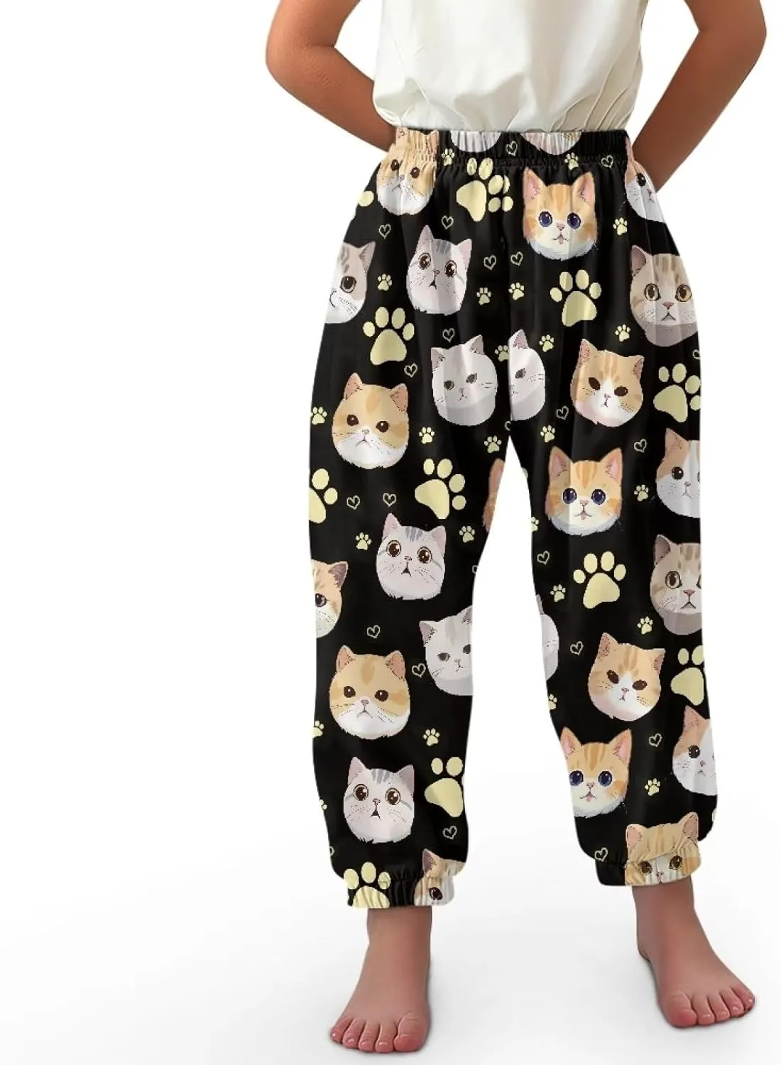 Harem Pants for Girls 3-10Y Cute Athletic Long Bloomers Sweatpants Breathable Casual Stretchy Running Trousers