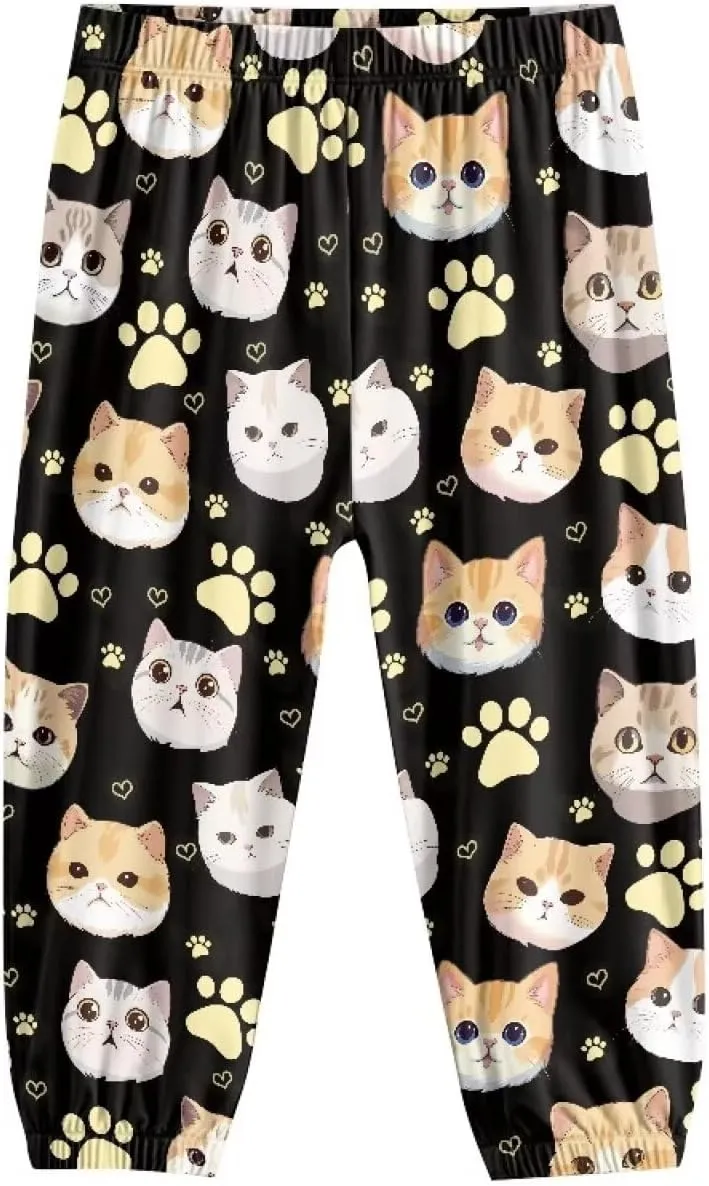 Harem Pants for Girls 3-10Y Cute Athletic Long Bloomers Sweatpants Breathable Casual Stretchy Running Trousers