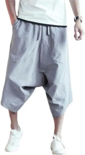 Harem Pants Men's Summer Cotton Retro Chinese Style Cotton Line with Pocket Lightweight Breathable