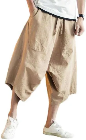 Harem Pants Men's Summer Cotton Retro Chinese Style Cotton Line with Pocket Lightweight Breathable