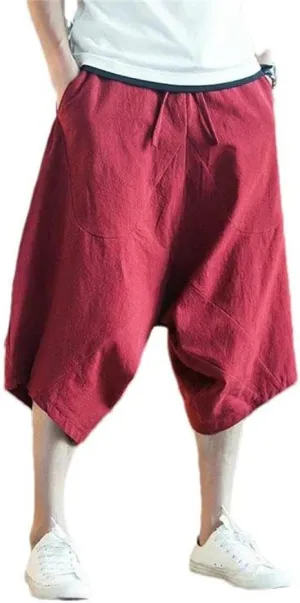 Harem Pants Men's Summer Cotton Retro Chinese Style Cotton Line with Pocket Lightweight Breathable
