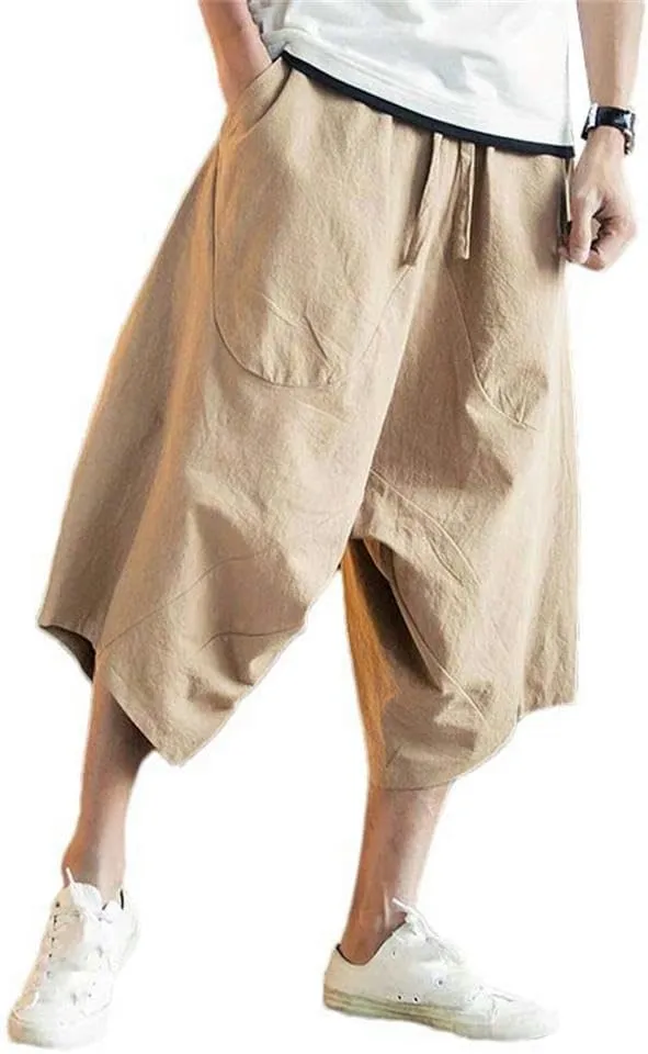 Harem Pants Men's Summer Cotton Retro Chinese Style Cotton Line with Pocket Lightweight Breathable
