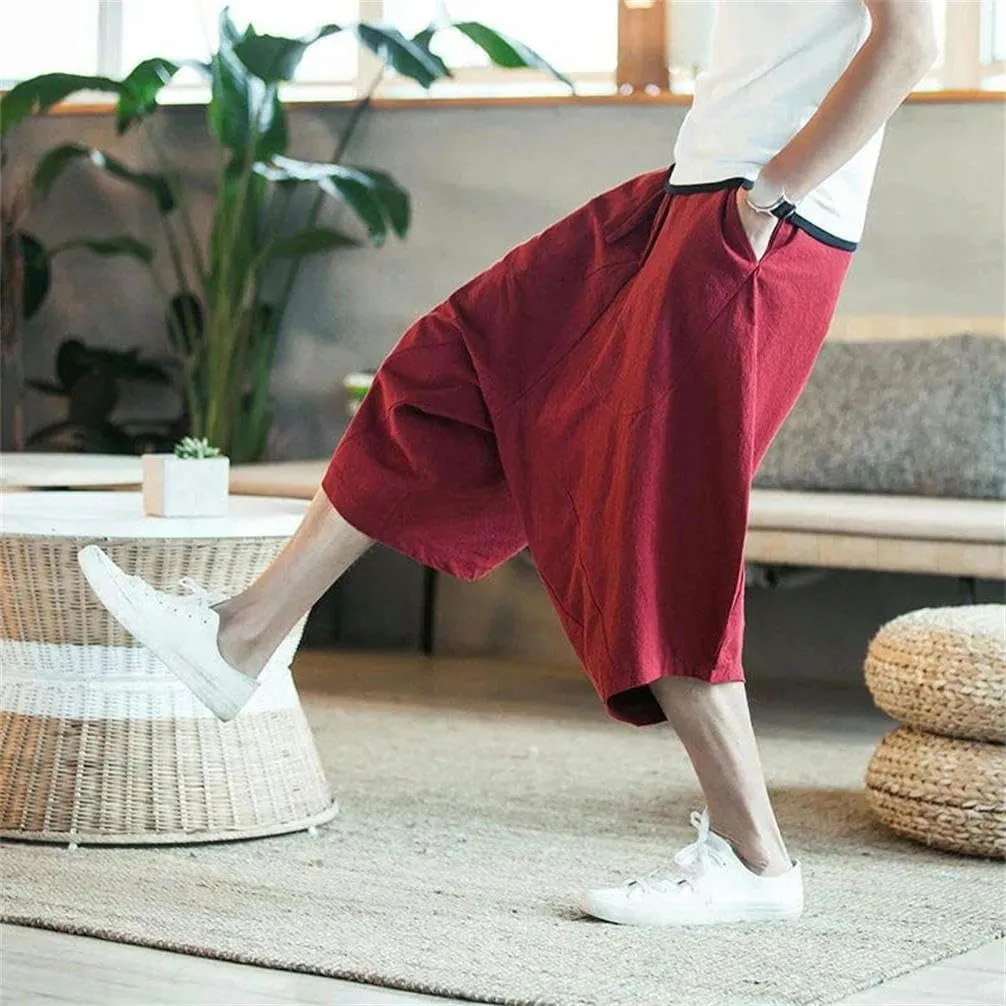 Harem Pants Men's Summer Cotton Retro Chinese Style Cotton Line with Pocket Lightweight Breathable