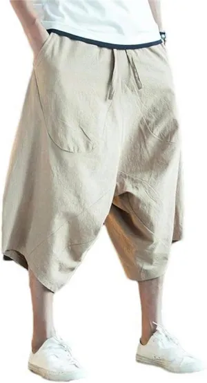 Harem Pants Men's Summer Cotton Retro Chinese Style Cotton Line with Pocket Lightweight Breathable