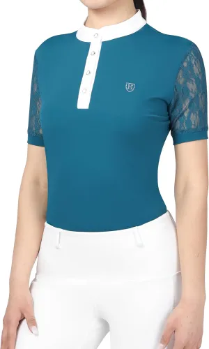 Harrison Howard Short Sleeve Lace Top Show Shirt Breathable with Graceful Back Lace Rider Top