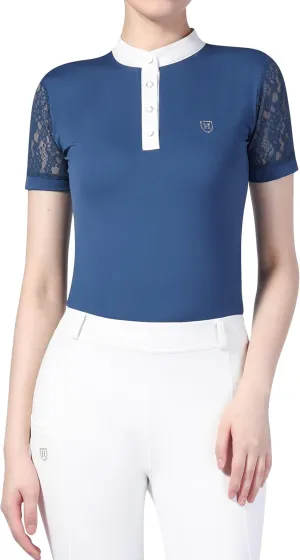Harrison Howard Short Sleeve Lace Top Show Shirt Breathable with Graceful Back Lace Rider Top