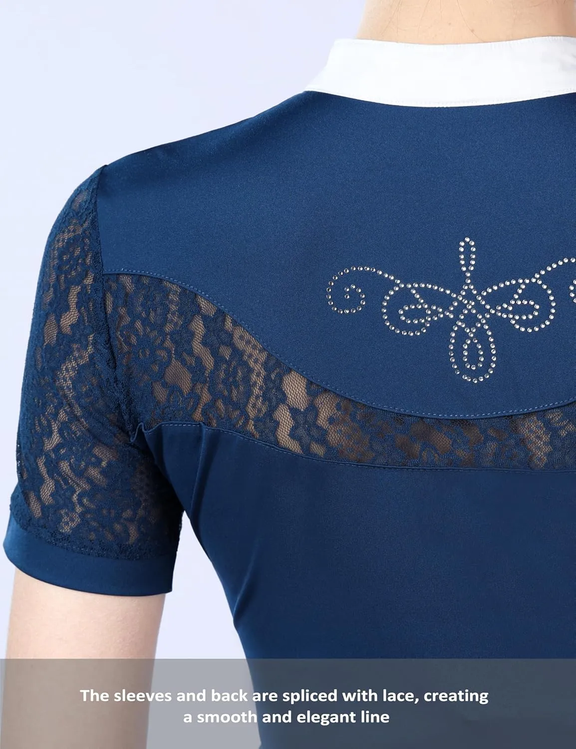 Harrison Howard Short Sleeve Lace Top Show Shirt Breathable with Graceful Back Lace Rider Top