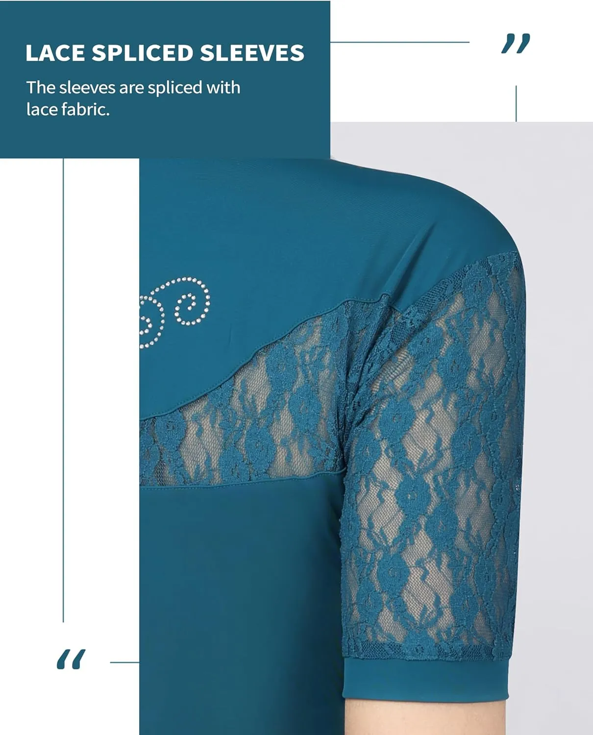 Harrison Howard Short Sleeve Lace Top Show Shirt Breathable with Graceful Back Lace Rider Top