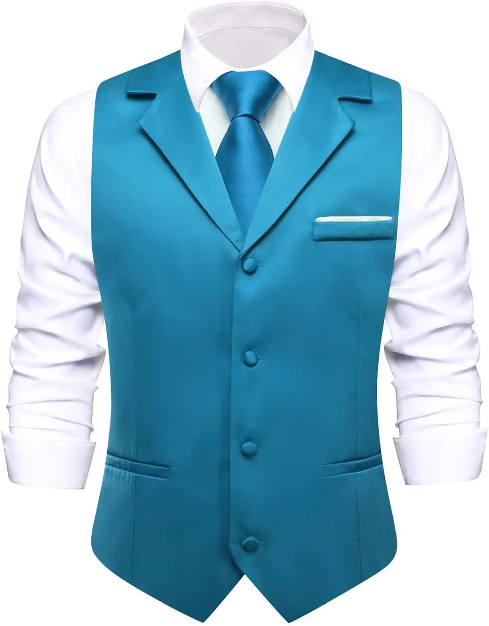 Hi-Tie Men's Suit Vest Business Casual Waistcoat with 3 Pockets for Wedding or Tuxedo Vest V-Neck
