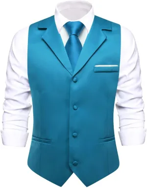 Hi-Tie Men's Suit Vest Business Casual Waistcoat with 3 Pockets for Wedding or Tuxedo Vest V-Neck