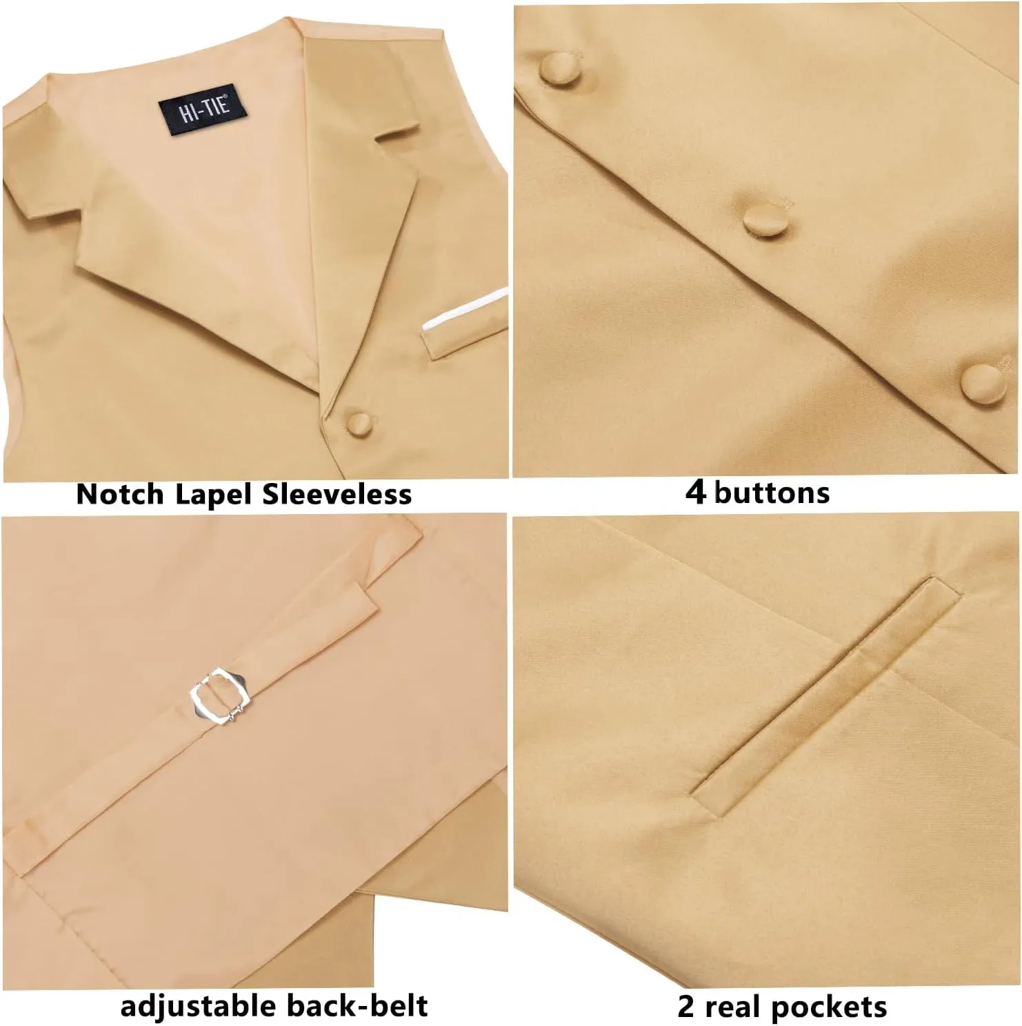 Hi-Tie Men's Suit Vest Business Casual Waistcoat with 3 Pockets for Wedding or Tuxedo Vest V-Neck
