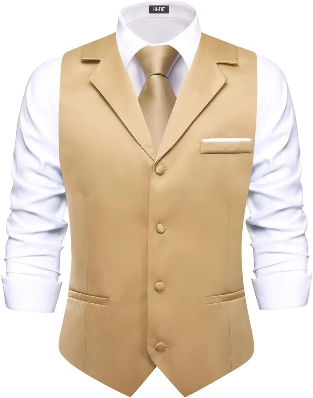 Hi-Tie Men's Suit Vest Business Casual Waistcoat with 3 Pockets for Wedding or Tuxedo Vest V-Neck