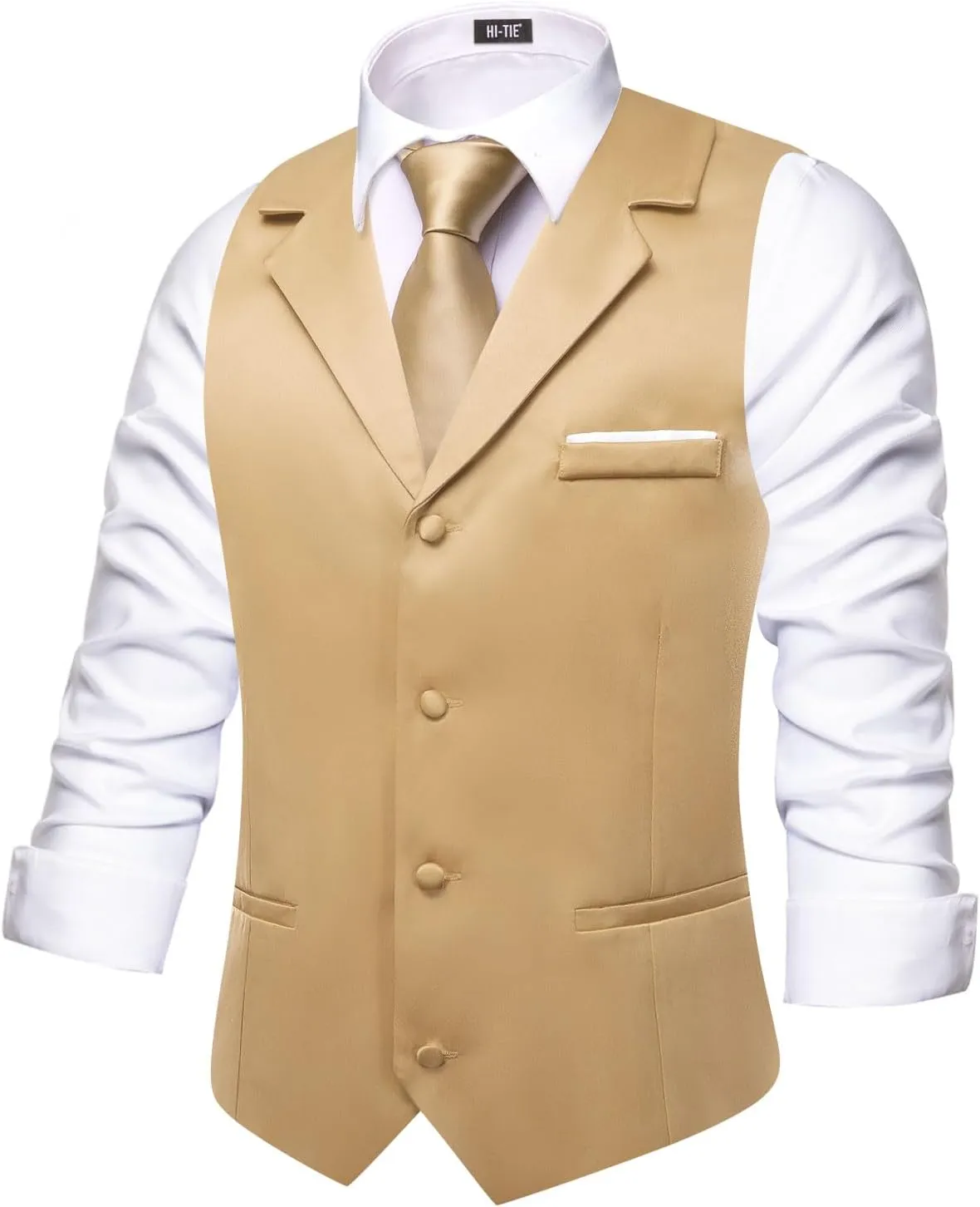 Hi-Tie Men's Suit Vest Business Casual Waistcoat with 3 Pockets for Wedding or Tuxedo Vest V-Neck