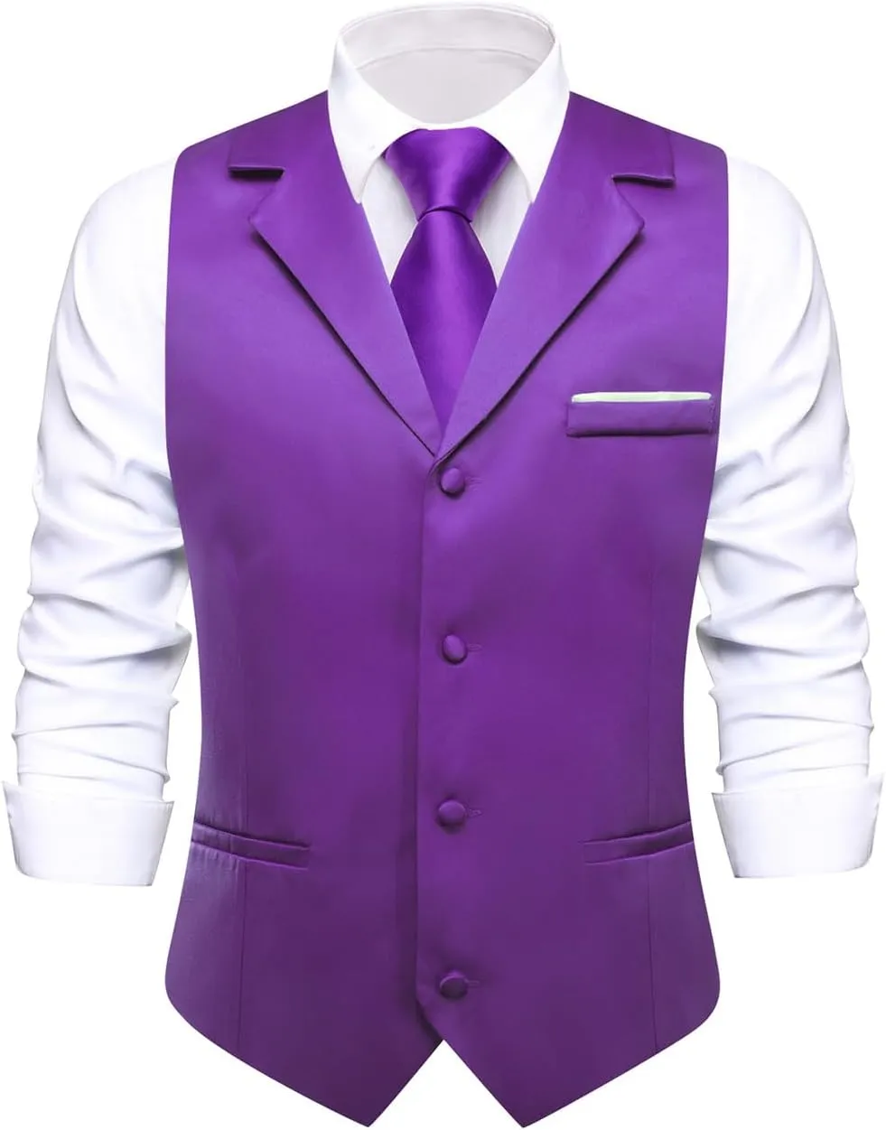 Hi-Tie Men's Suit Vest Business Casual Waistcoat with 3 Pockets for Wedding or Tuxedo Vest V-Neck